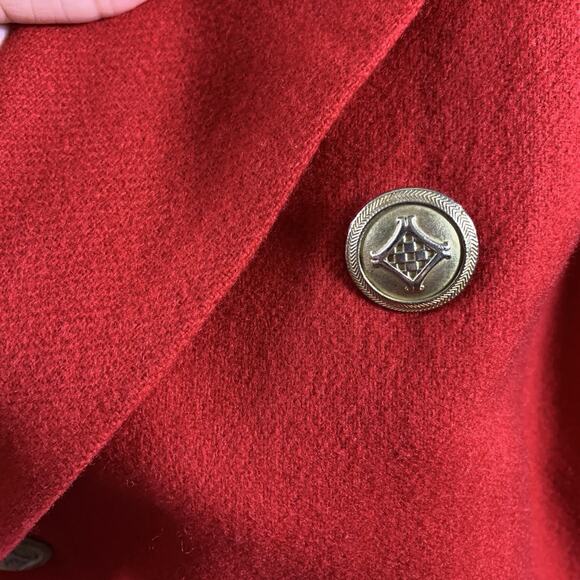 Vintage Womens 100% Wool Double Breasted Blazer Sz 16 Red Old Money Gold Button - Picture 2 of 14